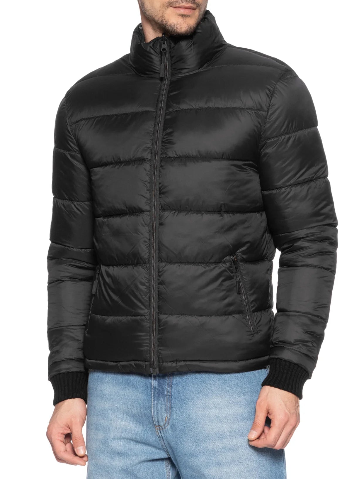 Jaqueta Puffer Double Face Xadrez Preto